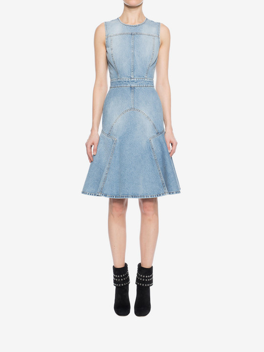 ALEXANDER MCQUEEN Faded Denim Dress Mini Dress D r