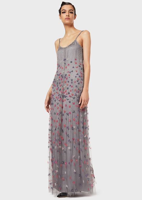 Long embroidered dress with floral motif | Woman | Giorgio Armani