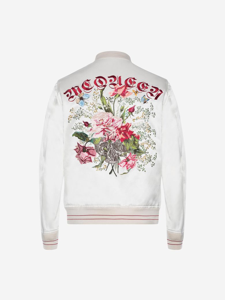 ALEXANDER MCQUEEN EMBROIDERED SKULL AND FLOWER BOMBER JACKET,520368QLR159011