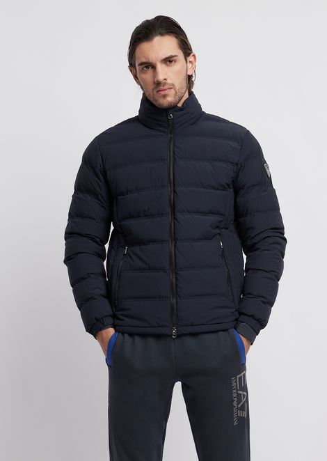 Padded stretch fabric down jacket with stowaway hood | Man | Ea7