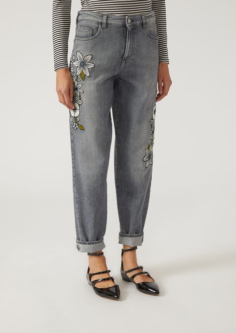 J90 relaxed fit jeans with flowers | Woman | Emporio Armani