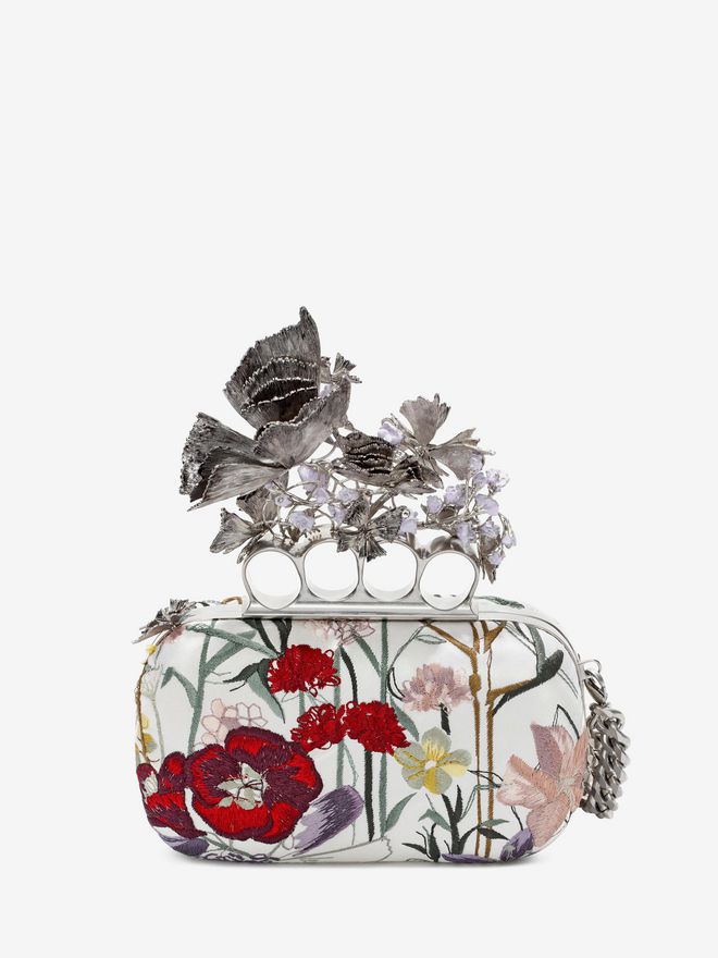Embroidered Flower Knuckle Box Clutch Alexander McQueen