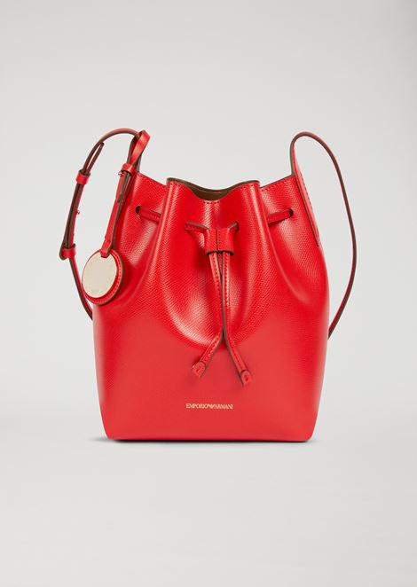 Faux Leather Bucket Bag With Strap 
