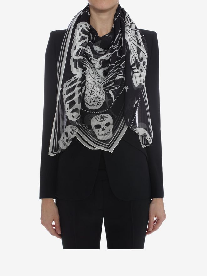 Silk Chiffon Zodiac Skull Scarf Alexander McQueen