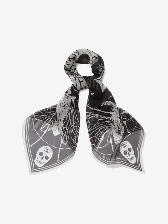 Silk Chiffon Zodiac Skull Scarf Alexander McQueen