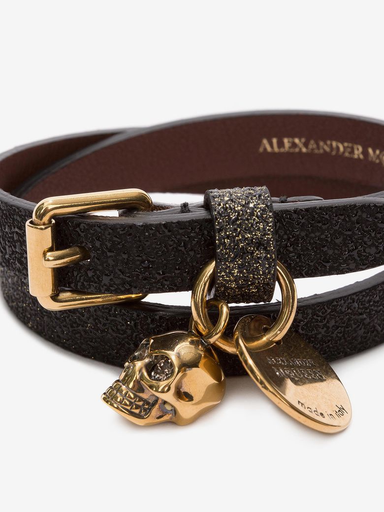 ALEXANDER MCQUEEN DoubleWrap Glitter Bracelet in Black/Multicolor