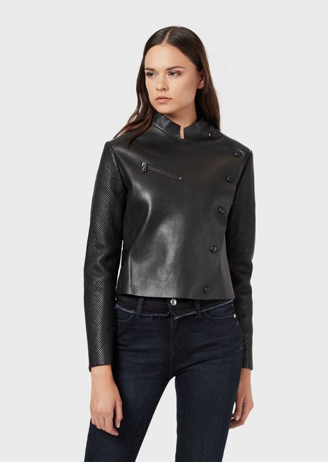 Aniline Nappa Leather Jacket With Quilted Details For Women Emporio Armani