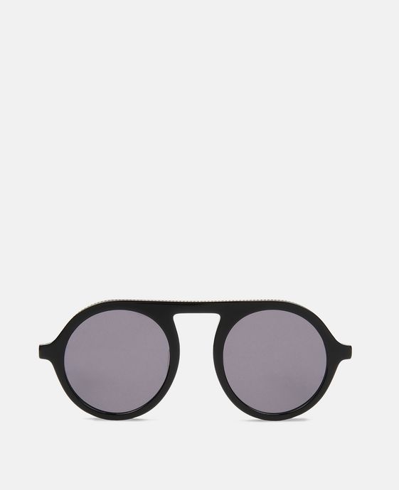 Shiny Black Round Sunglasses